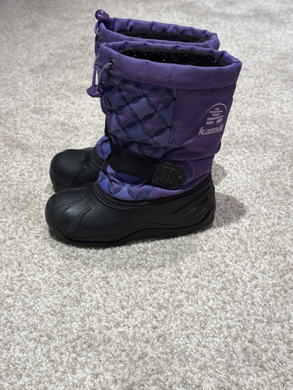 Kamik Purple and Black Kids Snow Boots with Geometric Pattern